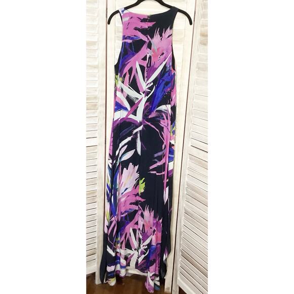 Josie Natori Prism Black Abstract Floral High Low Maxi Dress 4 - Picture 5 of 7